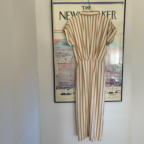 NWT Zara striped wrap midi dress in cream and tan with gold buttons size S - Picture 5 of 12